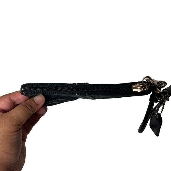 Coach Monogram Fabric Mini Zip Top Wristlet Black - Picture 2 of 5